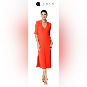 Biana elegant Women's Orange Midi sweater  Dress MSRP $419